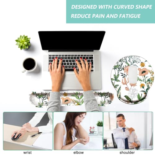 Keyboard Wrist Rest Pad Mouse Pad with Wrist Support Set of 3, Mousepad with Non-Slip Rubber Base, Ergonomic Memory Foam Mouse Wrist Cushion Support for Home Office Laptop Computer, Flower White - color: Flower White