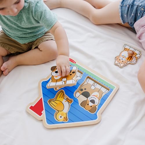 Melissa & Doug Pet Animals Jumbo Knob Puzzle, Wooden Peg Puzzle for Toddlers, Educational Toy for Shape Recognition and Fine Motor Skills, Ages 1+ (Pack of 6) - size: Small (Pack of 6), style: Pets