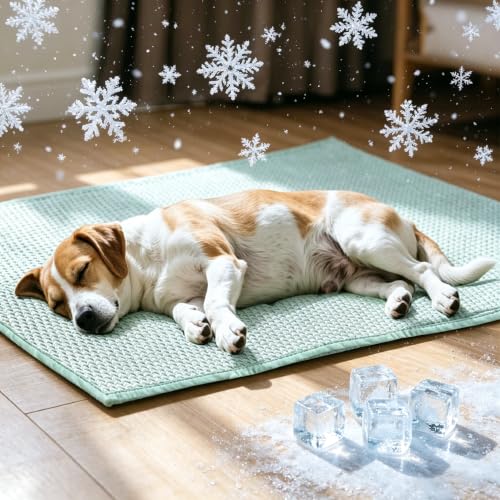 Lekereise Cooling Mat for Dogs - Self-Dog Cooling Mat Indoor, Pressure-Activated Cold Blanket for Sofa, Floor & Car, Crate, 54'' x 82'', Green - size: M(54"x 82"x 0.79")