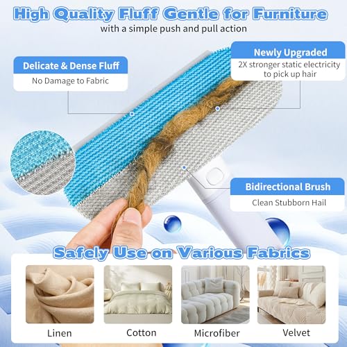 Pet Hair Remover for Furniture – 23.2Inch Reusable Dog & Cat Hair Removal Brush, Washable Lint Cleaner with Long Handle, 4-in-1 Pet Hair Remover for Couch, Carpet, Clothes & Bedding