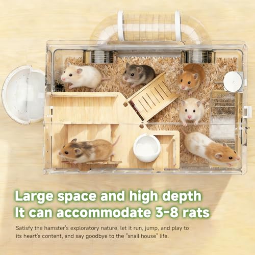 8-in-1 Acrylic Hamster Cage with All Accessories, 18.5"x11.8"x14.6" 2-Layer Full Transparent Viewing House, Top-Open Habitat for Dwarf Hamsters, Pet Mice & Gerbils