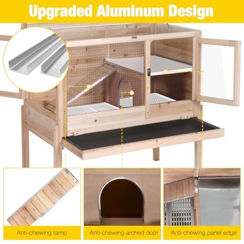 Aivituvin Wooden Guinea Pig Cages Indoor with Removable Stand, Anti Chewing Rabbit Hutch with Ramp and Wire Mesh, 2 Story Small Animals House Habitat with Pull Out Tray (Light Natural Wood) - color: Light Natural Wood