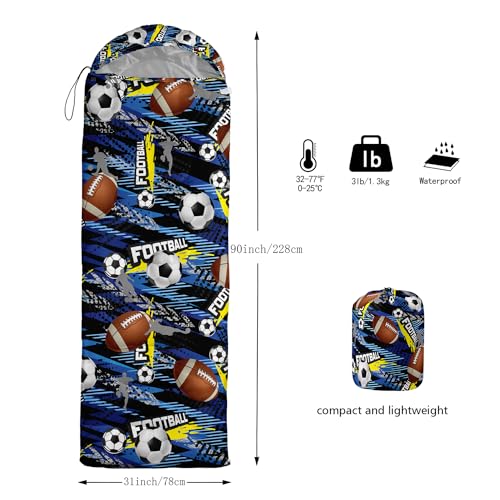 Sleeping Bags for Adults and Kids Backpacking Camping Sleeping Bags for Girls and Boys Lightweight Waterproof Cold/Warm 3-Season - color: Rugby Football