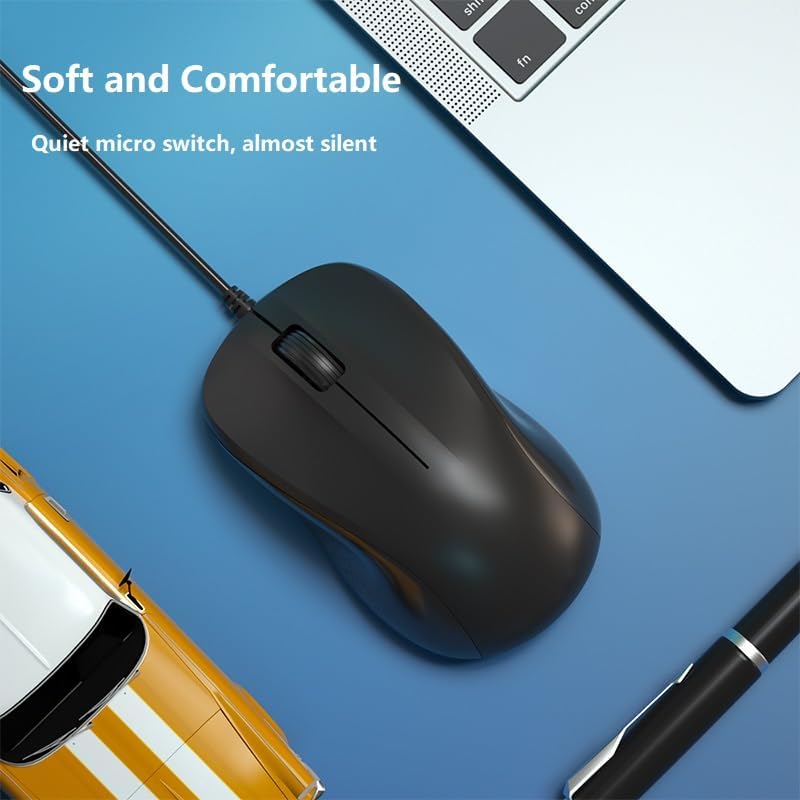 USB Silent Wired Computer Mouse with Easy Click for Office and Home, 1200DPI, Premium and Portable, Compatible with Windows PC, Laptop, Desktop, Notebook (Black) - color: Black