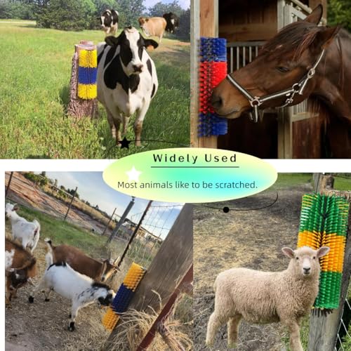 2PCS Livestock Scratching Brush, Goat Scratcher Post with Cleaning Brush, Grooming and Massage Brushes for Horse Cow Sheep, Animal Itch Relief and Back Scratcher - color: Green