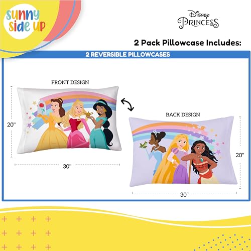 Disney Princess 2 Pack Reversible Pillowcases 20x30 Inch - Super Soft Microfiber Pillow Covers, Moana, Belle, Rapunzel, Aurora, Jasmine & Tiana, Machine Washable Kids Bedding (Officially Licensed) - color: Multi - Princess