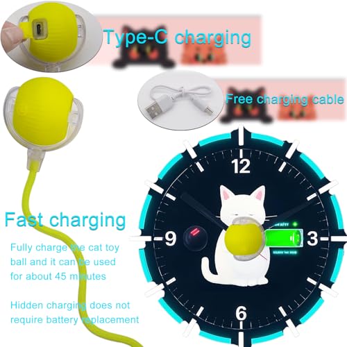 Interactive Cat Dog Toy Ball with LED Light, Automatic Rolling(Yellow) | String Tail and LED Light Design, Motion Activated, Suitable for Interactive Indoor Pet Play and Exercise - color: Yellow