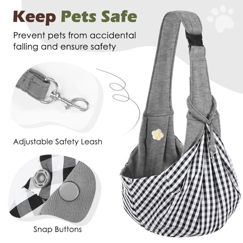Pawaboo Small Dog Sling Carrier,for 3-10 lbs Pets, Flowers + Grey | Reversible Hands Free,Safety Buckle,Storage Pocket,Machine Washable for Travel Outdoor Activities - color: Flowers + Grey