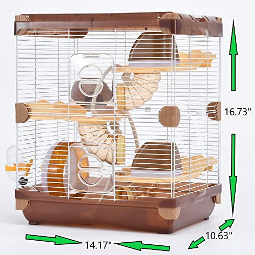 Hamster Cage Small Animal Cage 3 Layers Cage Size：14.17"(W) X10.63(L) X16.73 (H) Suitable for Hamsters up to 3.5 inch in Length