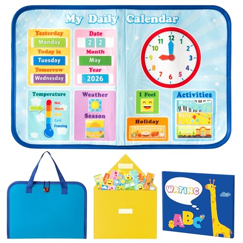 WATINC Travel Felt Board Story Set - Portable Felt Board Educational Birthday Gift for Boys Girls, Themed Storytelling Preschool Early Learning Interactive Play Kit for Toddlers (Calendar) - style: Calendar
