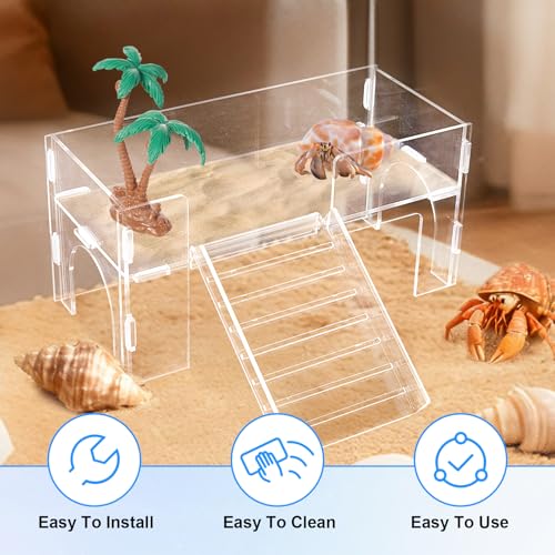 Acrylic Platforms for Hamster Cage, Climbing Platform with Ladder, Clear Hideout Cave Accessories for Gerbils Hermit Crab