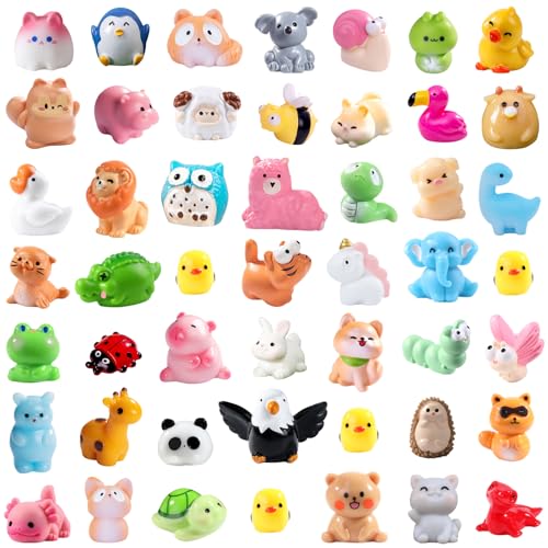 DIYDEC 50pcs Mini Resin Animal 50 Styles Tiny Resin Animals Miniature to Hide Little Small Animal Figures Bulk for Holiday Party Favors Bag Fillers Garden Dollhouse Crafts Decor