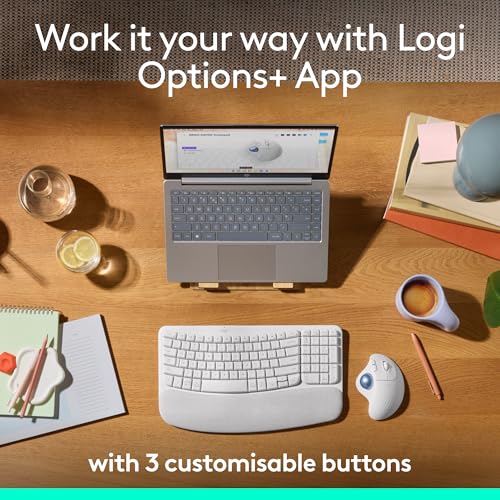 Logitech Ergo M575S Wireless Bluetooth Trackball Mouse- Off-White Blue Ball | Easy thumb control, precise and smooth tracking, Bluetooth and includes Logi Bolt USB receiver, PC Mac compatible - color: White + Blue Ball