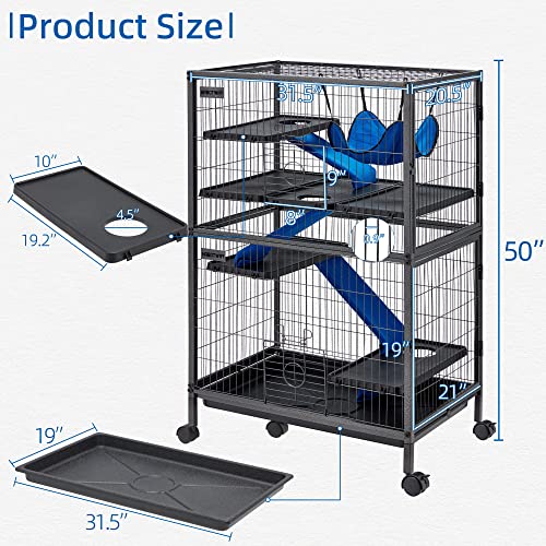 HABUTWAY 50''H Metal Small Animal Cages, Rolling Chinchilla Cage with Removable Ramps, Lagre Cage for Chinchillas/Guinea Pigs/Rabbit, Ferret Cages with Hammock & 5 Tiers, Black - size: 31.5"L x 20.5"W x 50.4"H