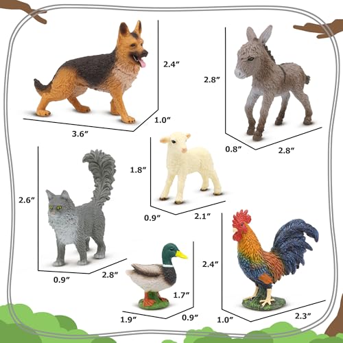 Farm Animals Toy Set, 12 Realistic Small Animal Figurines with Pets, Livestock, Poultry for Kids Ages 3+, Educational Learning Playset for Toddlers Boys Girls