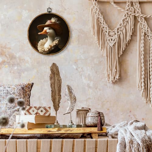 shiviody Vintage Rustic Floral Duck Canvas Wall Art Decor, Dark Moody Farmhouse Cottagecore Elegant Duck Round Hanging Frame Prints Decorations for Home Bedroom Living Room 10"x10" - color: Animals-20