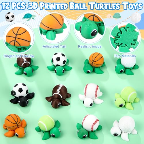 Honoson 12 Pcs 3D Printed Animals 5-7cm, Ball Turtles | Articulated Fidget Animals, Flexible 3D Printed Figures for Stress Relief, Cute Mini Joints for Party Favors and Display - size: 5-7cm, style: Ball Turtles