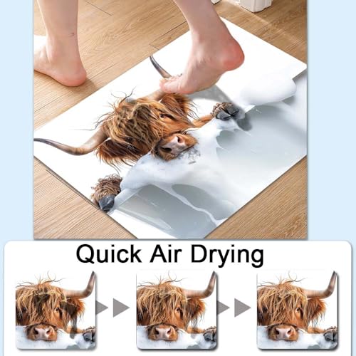 Bath Mat-Bathroom Rug，Bath, Highland Cattle-Absorbent Non Slip Quick Dry Stain Resistant Easy to Clean Care Shower Rug for Bathtub Shower Room 16×24Inch (40 * 60cm) - color: Bath, Highland Cattle-, size: 16 x 24 inches