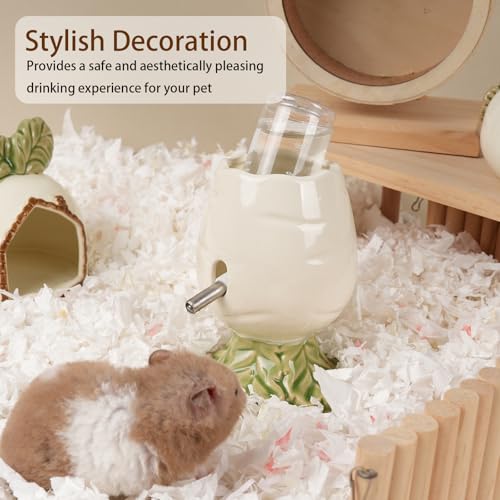 80ML No Drip Ceramic Hamster Water Bottle for Glass Tank, Stable | Cute Carrot Shape Chew Proof Ceramic Water Dispenser, Heavy Duty Stand Holder for Syrian Dwarf Hamster, Mice, Rat - color: White