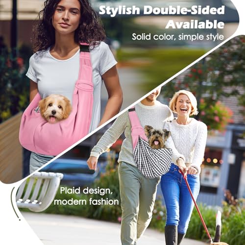Pawaboo Small Dog Sling Carrier, Reversible Hands Free Dog Sling Carrier for Small Dogs Cats, Puppy Sling Carrier with Adjustable Strap Buckle & Safety Harness, Puppy Essentials, Pink - color: Pink - Up to 12lbs