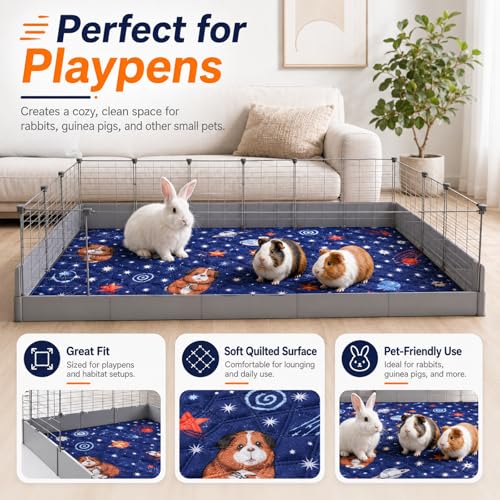 HERCOCCI 2 Pack Guinea Pig Cage Liner, 24"x48" Washable Guinea Pig Pee Pads, Absorbent Bedding Training Mat for Small Animal Guinea Pigs Rabbit Hamster Chinchilla Puppy