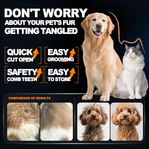 2-in-1 Fine&Wide Tooth Pet Dematting Comb for Dogs&Cats | Stainless Steel Blade,Penguin Handle,Deshedding Dog Brush,Undercoat Rake for Short&Long Haired Pet,Remove Loose Hair Tangles