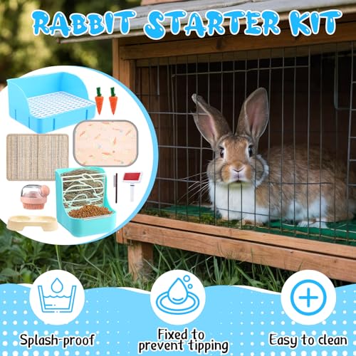 Honeydak 10 Pcs Rabbit Starter Kit Small Litter Box Bunny Grooming Kit Scratch Pads Hay Feeder Bowl Ice Pad with Bunny Toys for Guinea Pig Rabbit Accessories (Blue) - color: Blue