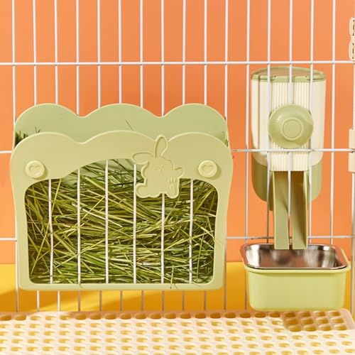 Rabbit Hay Feeder, 3-in-1 Feeding Set with Food Bowl and Hanging Funnel for cage, Hay Rack for Bunny Guinea Pig Chinchilla (Green) - color: Green