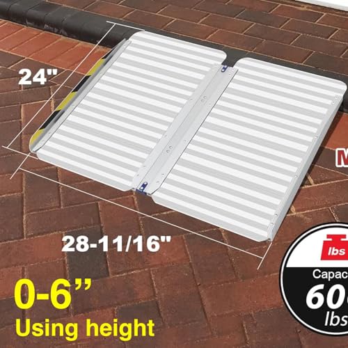 Ruedamann 2 FT Portable Wheelchair Ramp, Non-Slip Aluminum | Wheelchair Ramp With Upgraded Hinge, Aluminum Folding Ramp for Doorways, Ramp for Wheelchairs, Scooters, Steps, Stairs, Pets - size: 2FT Silver(Using Height 2-6'')