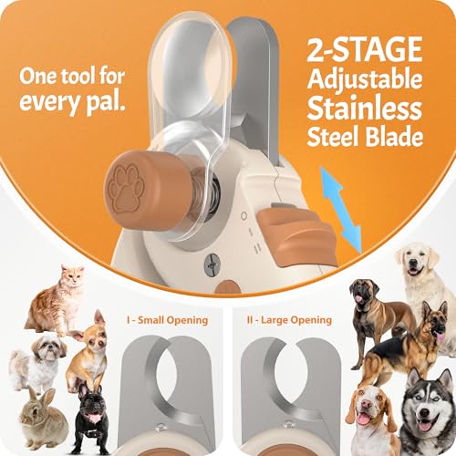 Pet Nail Clipper PRO 2026 - Quick-Vision LED Light | 2-Stage Adjustable Professional-Grade Blade | Adjustable Magnifier Safety Guard - for Cats, Small, Medium and Large Dogs - Brown - color: Brown