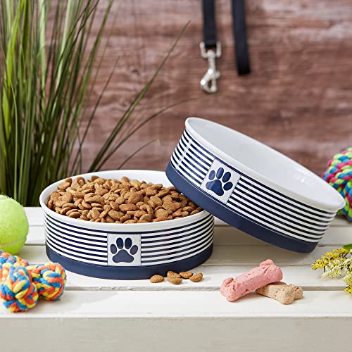 Bone Dry Paw & Patch Ceramic Pet Collection, Large Set, 7.5x2.4", Nautical Blue, (Pack of 2) - color: Nautical Blue, size: Large Bowl Set, 7.5x2.4"