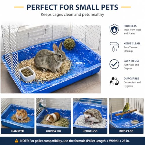 Disposable small animal cage liner, plastic liner covers 15x9, 8X12,13x11, 14x12 inches, suitable for rabbits, birds, guinea pigs, and chinchillas. 3-Second Quick Clean (100).
