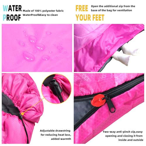 Sleeping Bags for Adults Kids - 3 Season Cold&Warm Weather Waterproof Camping Sleeping Bag - Lightweight Sleeping Bags for Camping Hiking Outdoor Travel - color: Deep light pink
