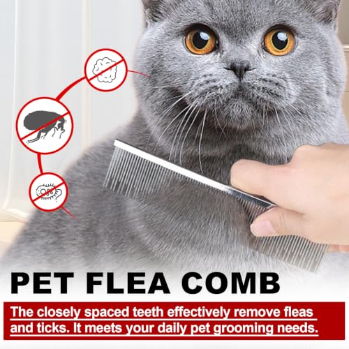 Professional Pet Stainless Steel Comb for Dogs&Cats 6.1in/15.5cm | Long&Short Fine Tooth,Dematting Com for Dogs&Cats,Flea Comb,Pet Grooming Tool,Remove Loose Hair Knots Tangles Dirt Fleas