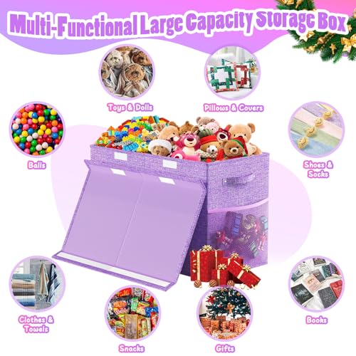 Large Toy Storage Box with Lid, Dividers, Collapsible Kids Toy Chest Purple | Toy Box for Boys, Girls, Nursery, Bedroom, Living Room, Playroom, 25 x 13 x 16 inches - color: Large Purple