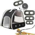 Leopard Gecko Portable Carrier with Leather Harness and Leash Set,Small Animal Travel Cage with Transparent Window,Lizard Carrier for Hamster Rabbit Gerbil Hedgehog Sugar Glider - color: Black