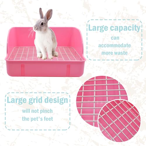 12Pcs Rabbit Litter Box for Cage, Bunny Potty Trainer Corner Guinea Pig Plastic Square Grate Toilet Pet Bedding Litter Box for Small Animal Ferret Hamster Hedgehog (Pink) - color: 【Pink】