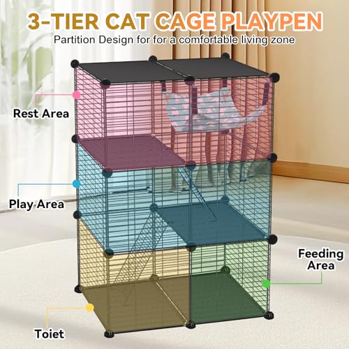VISCOO Cat Cage(for Kitten), 3-Tier DIY Catio Cat Enclosures, 24"x16"x 36" - size: 16.5"L x 12.6"W x 4.3"H