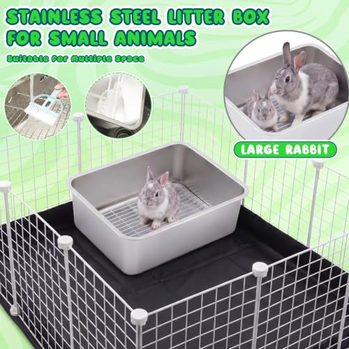 Hicarer Rabbit Litter Box, Extra Large Bunny Litter Box with Stainless Steel Sifting Tray, Grid and Washable Pee Pad, Animal Toilet Potty Tray Easy to Clean and Odor Control(18" × 13.8" × 6")