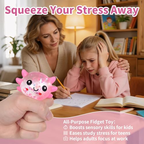 Pink Axolotl Squeeze Toy, Slow Rise squishies Relief Sensory Toy | Cute Squeeze Anxiety Pressure Ball, Portable Calming Fidget Toy for ADHD Autism, Gift Box Packed - color: Single Pink Sitting Axolotl