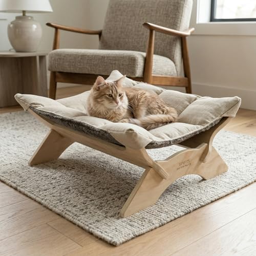 JSPYFITS Elevated Cat Bed Hammock, Raised Cat Bed with Dual-Sided Plush & Linen Cushion, Machine Washable & Breathable Cover Tool Free Easy Assembly, up to 66Lbs (Gray) - color: Cozy Grey