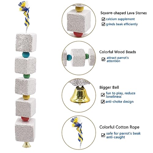 2 Pack Large Bird Chewing Toy, Parrot Beak Grinding Calcium Stone with Bells, Bird Cage Accessories, Cage Toys for Cockatiel Parakeet Parrot Budgies Rat Hamster Chinchilla Rabbit Bunny African Grey