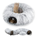 Cat Tunnel Bed for Indoor Cats with Washable Cushion Cat Cave Donut Tunnel with Fluffy Ball Big Round Tube Pet Playground Toys Soft Plush Peekaboo for Kitten, Cat, Puppy, Rabbit, Ferret - color: Grey