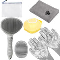6-in-1 Grey Pet Grooming Kit: Hair Brush, Towel, Washing Gloves, Slicker Brush, and Shampoo Scrubber for Dogs and Cats - color: 6-Bath-Grey
