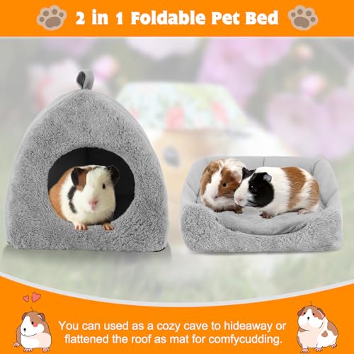 BWOGUE Guinea Pig Bed Hideout, Washable Hamster Cave for Small Animals | Removable Cushion for Cleaning, Warm Fleece Nest, Washable Bed, 10.23 x 10.23 x 11 in, Dwarf Rabbits Hedgehogs - color: Grey