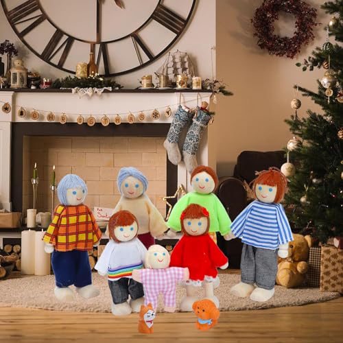 ONEST 17 Pieces Wooden Dollhouse Family Set Mini People Figures Dog Cat Sets Dollhouse Dolls Wooden Doll Family Pretend Play Figures Accessories for Pretend Doll House - style: G Set