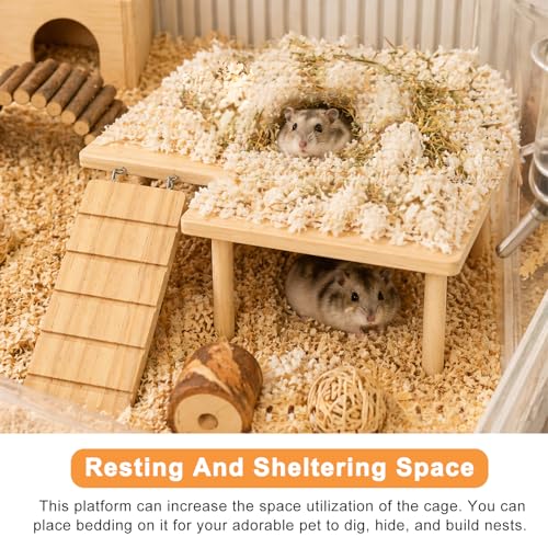 Wooden Hamster Platform, Multi-Functional Cage Climbing Toy with Round-Headed Seesaw for Food Bowl & Water Bottle, Cage Accessories for Dwarf Hamsters, Gerbils, Rats, Mice & Other Small Pets