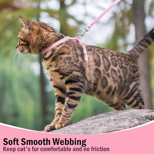 PUPTECK Adjustable Cat Harness and Leash Set Escape Proof Kitten Strap Collar for Walking Travel, Light Pink - color: Light Pink, size: Small