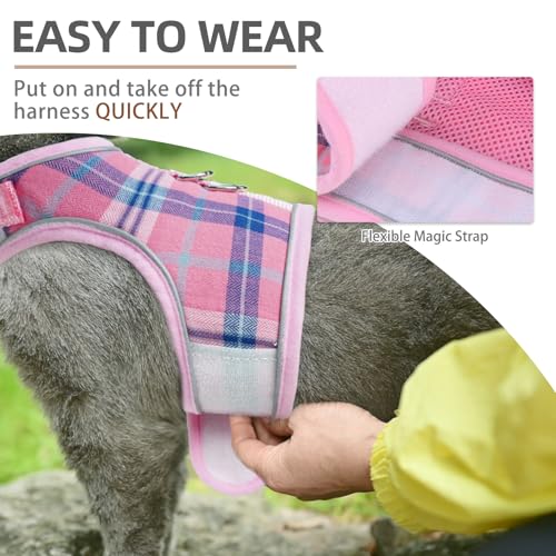 PUPTECK Soft Mesh Cat Vest Harness and Leash Set Puppy Padded Pet Harnesses Escape Proof for Cats Small Dogs Rabbits Bunny, Plaid Pink, L - color: Light Pink(Plaid), size: L(NECK 8.5"-10.5", CHEST 12.5"-15", 6-10 lbs)