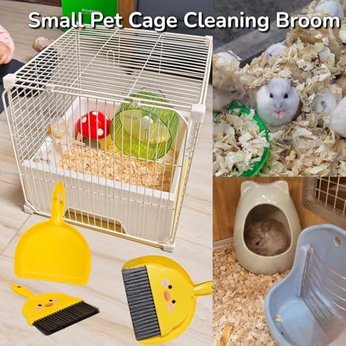 2 PCS Mini Brush and Dustpan Set Plastic Small Yellow Chick Pattern Broom Used for Desk Home Kitchen, Cage Cleaner for Small Animals, Guinea Pigs Hamsters Chinchillas Rabbits (Yellow Chick - 2pcs) - color: Yellow Chick - 2pcs